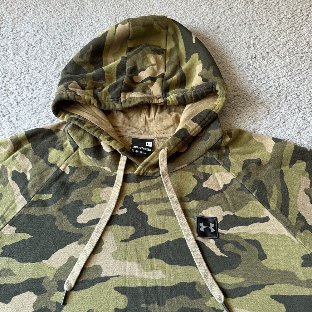 Under Armour Sweater Mens 2XL XXL Green Camo Hoodie‎ Sweatshirt Outdoor Army Y2K